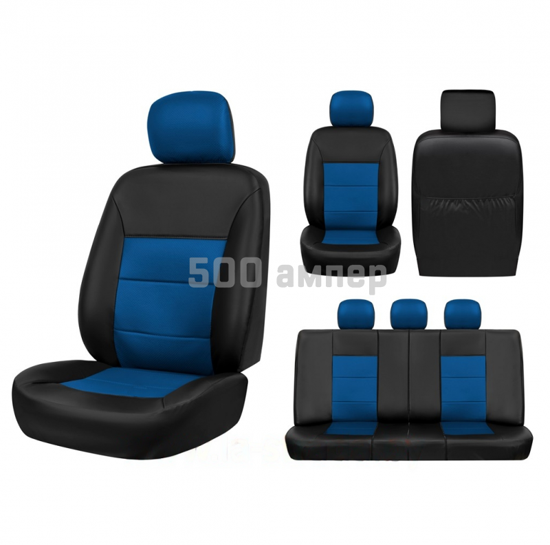 Чехлы на сиденья 1+2 {Экокожа черный + синяя вставка} GT Continental Экокожа (Беларусь) 27-029-000-0072