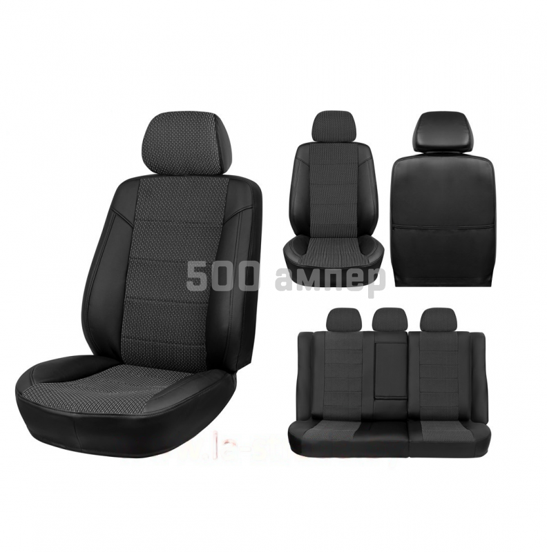 Чехлы на сиденья Hyundai Solaris (17-) {Экокожа, черный + жаккардовая вставка} 28-093-000-0043