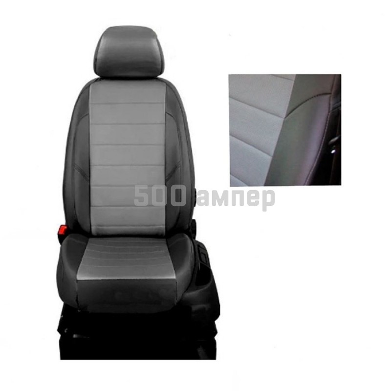 Чехлы на сиденья Hyundai Santa Fe (06-12) {Экокожа, черный + серая вставка} 28-092-000-0212
