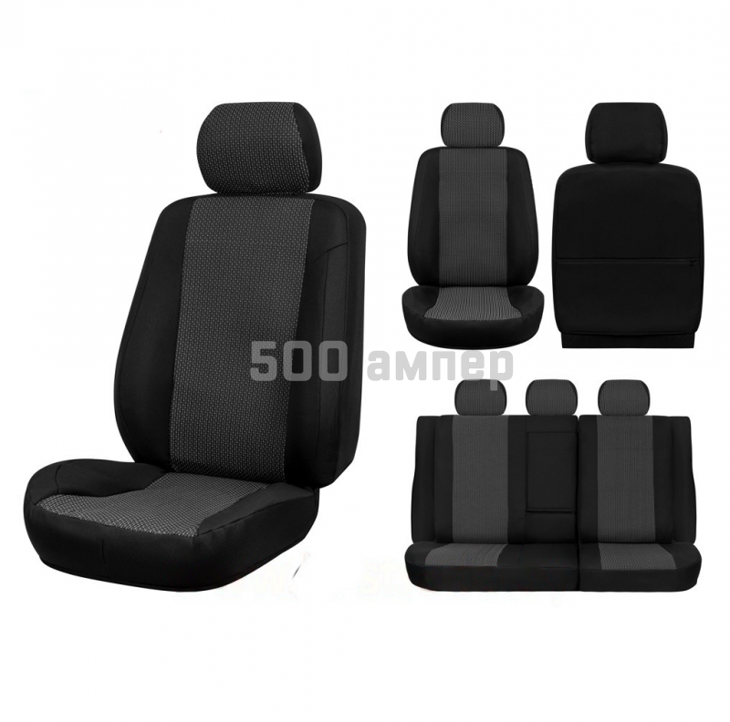 Чехлы на сиденья Hyundai Solaris (10-17) Accent (11-) / Kia Rio (10-17) {Ткань, черный} 28-029-001-0010