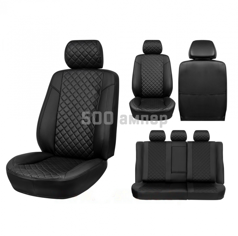Чехлы на сиденья Audi A4 B5 (94-01) {Экокожа, черный + вставка РОМБ} 28-029-000-0214