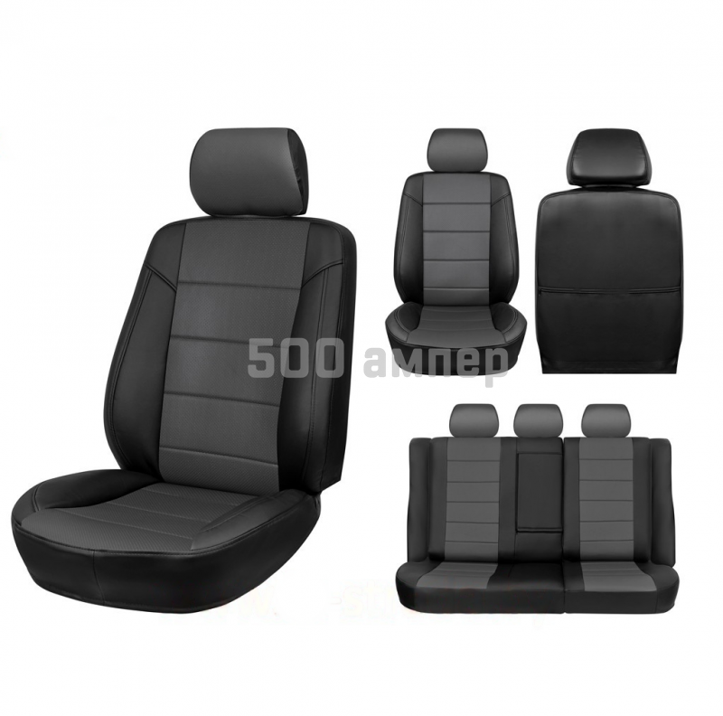 Чехлы на сиденья Opel Astra H (04-11) Combi {Экокожа, черный + серая вставка} 28-029-000-0072