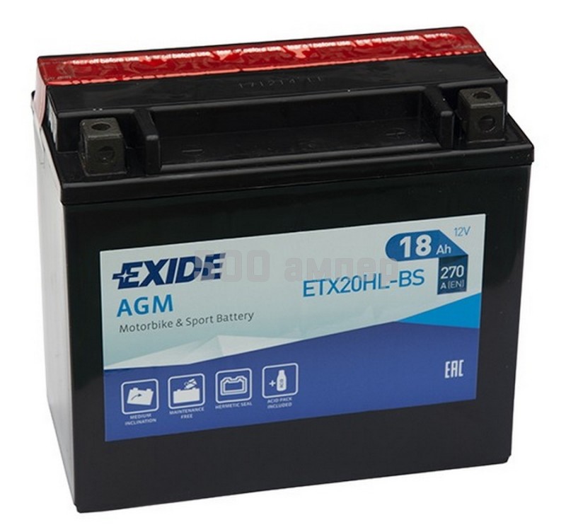 Аккумулятор EXIDE AGM 12V 18AH 270A ETN 0 (R+) ETX20HLBS