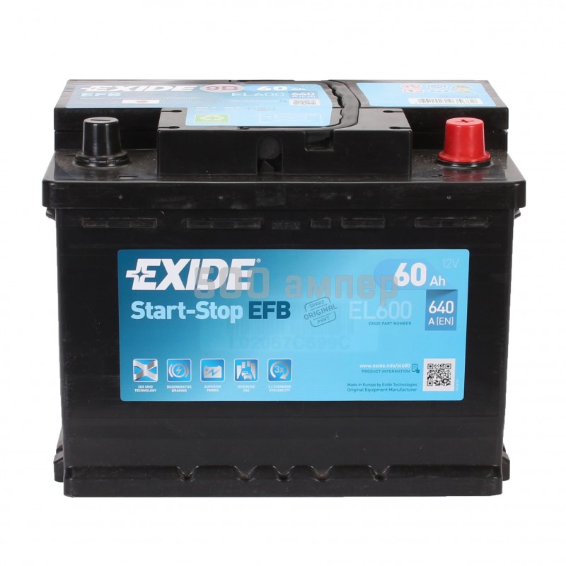 Аккумулятор EXIDE Start Stop EFB 12V 60AH 640A ETN 0(R+) EL600