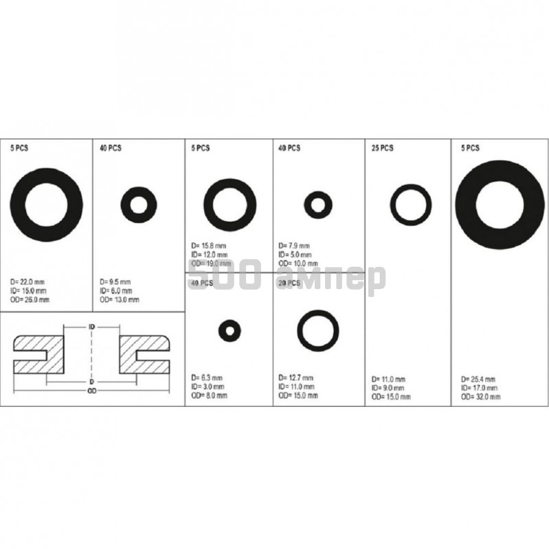 Комплект сальников YATO 180 предметов YT-06878