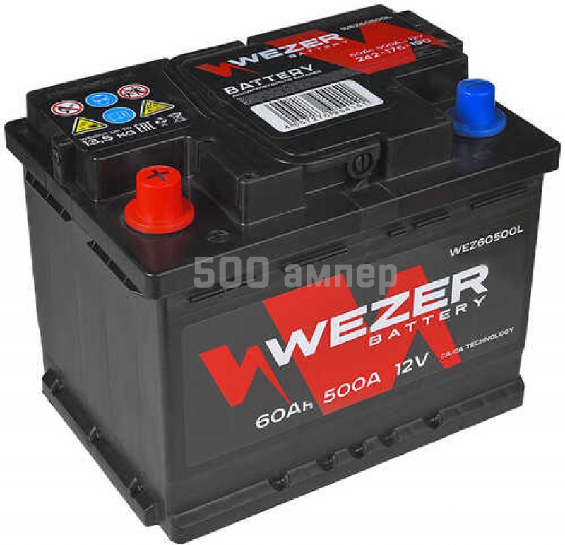 Аккумулятор WEZER  60Ah 500A +слева WEZ60500L_WZR