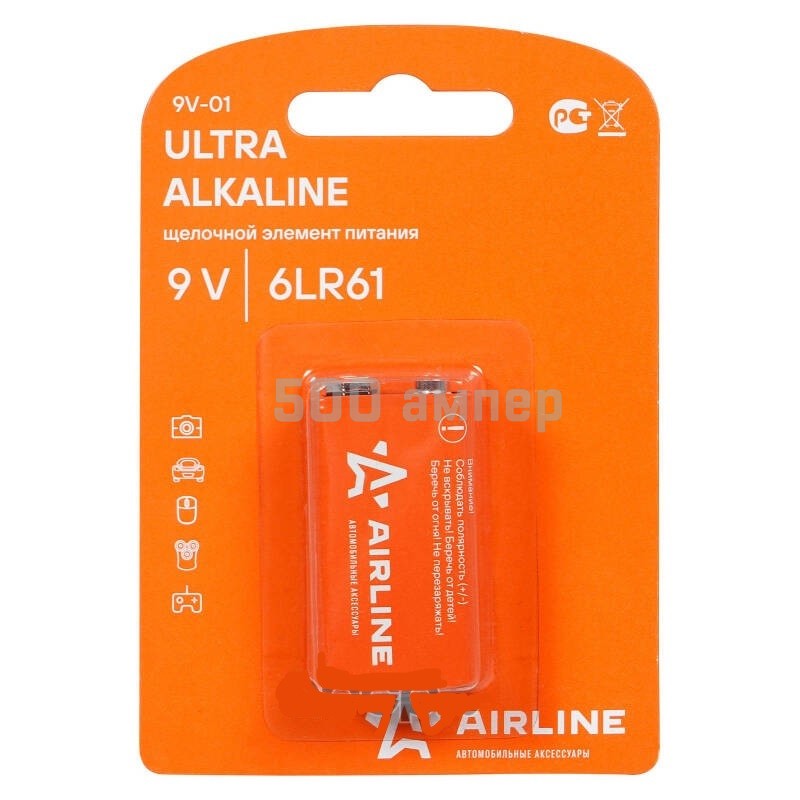 Батарейка AIRLINE (9V01) 6lr61/крона 9v щелочная 9V01_ARL