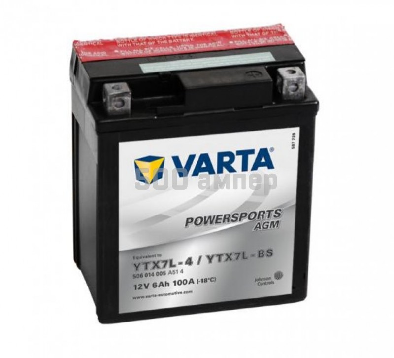 Аккумулятор VARTA Moto AGM 6 Ah 100A YTX7L-BS/TX7L-BS (506 014 010) 506014010_VAR