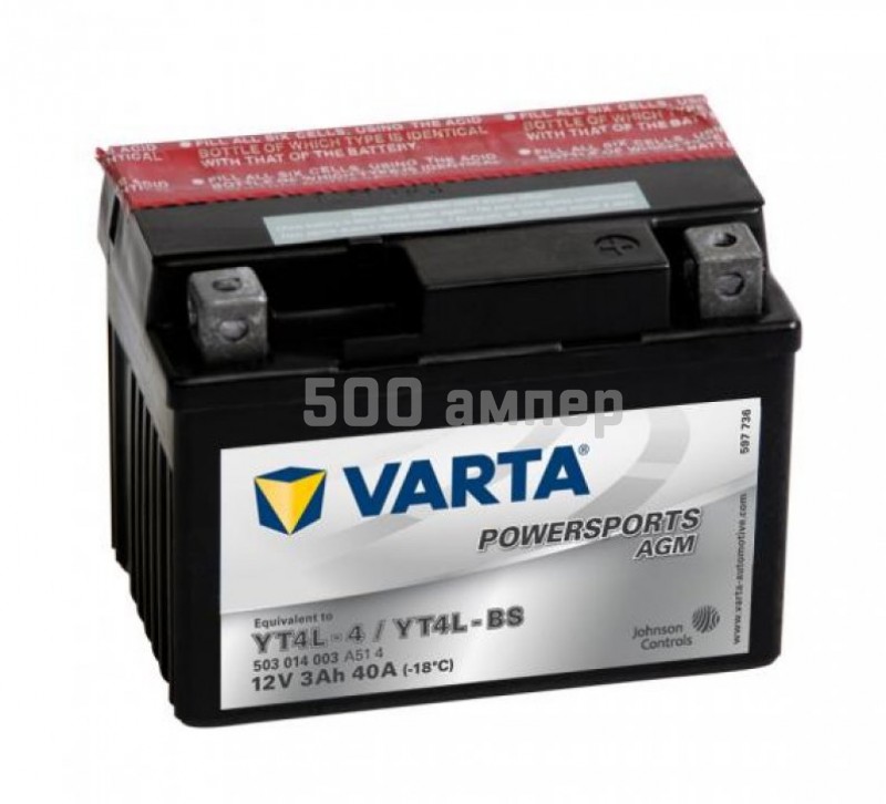 Аккумулятор VARTA Moto AGM 3Ah 40А YT4L-BS/T4L-BS (503 014 004) 36841