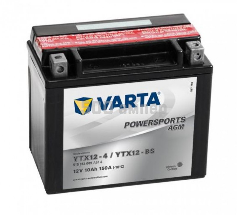 Аккумулятор VARTA Moto AGM 10 Ah 150A YTX12-BS/TX12-BS (510 012 015) 36837