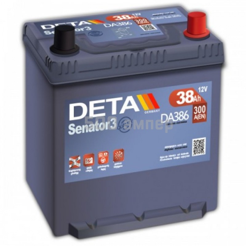 Аккумулятор DETA SENATOR 3 12 V 38 Ah 300 A ETN 0 Korean B1 (Правый плюс) DA386