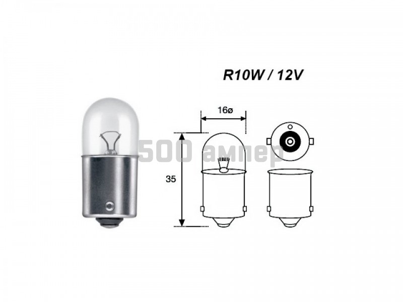 Лампа Philips R10W (12814B2) (Блистер) 26146