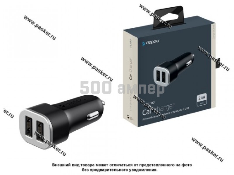 Разветвитель прикуривателя на 2 USB 2.4А Deppa 11282 черный 36310