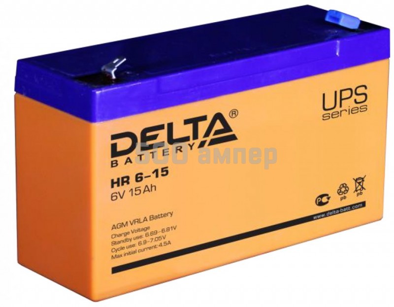 Аккумулятор Delta HR 6-15	6V 15Ah 15015